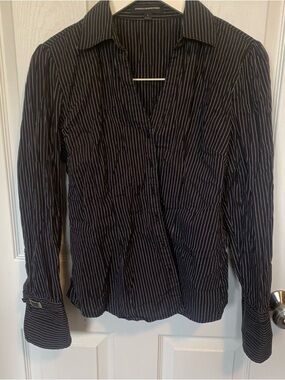 Express Black Pinstripe Wrap-Style Button Down Shirt